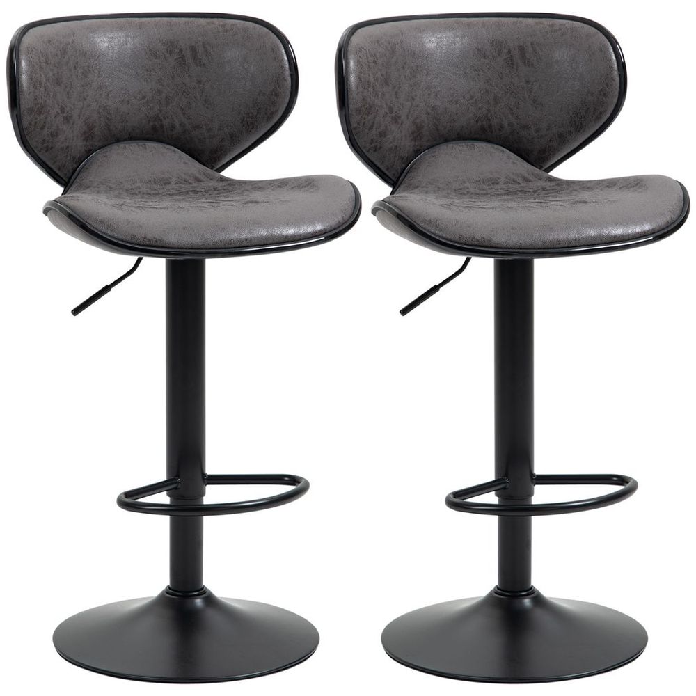 Vintage Bar Stool Set of 2 PU Leather Adjustable Height Armless Chairs - Bar Stool from HOMCOM