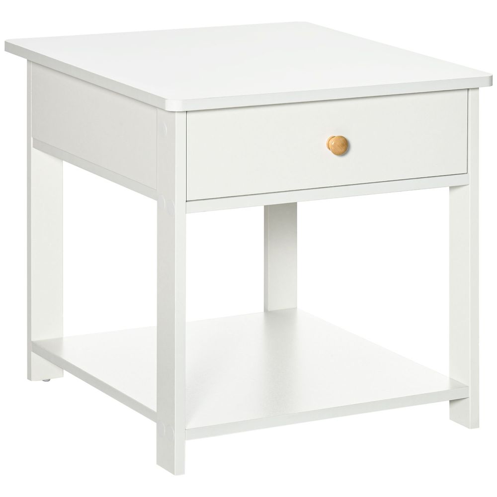 Bedroom Bedside Table, Sofa Side Table with Drawer and Shelf, White - Bedside Table from HOMCOM
