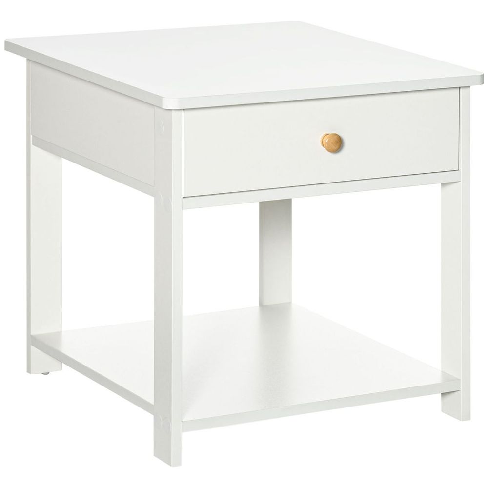Bedroom Bedside Table, Sofa Side Table with Drawer and Shelf, White - Bedside Table from HOMCOM