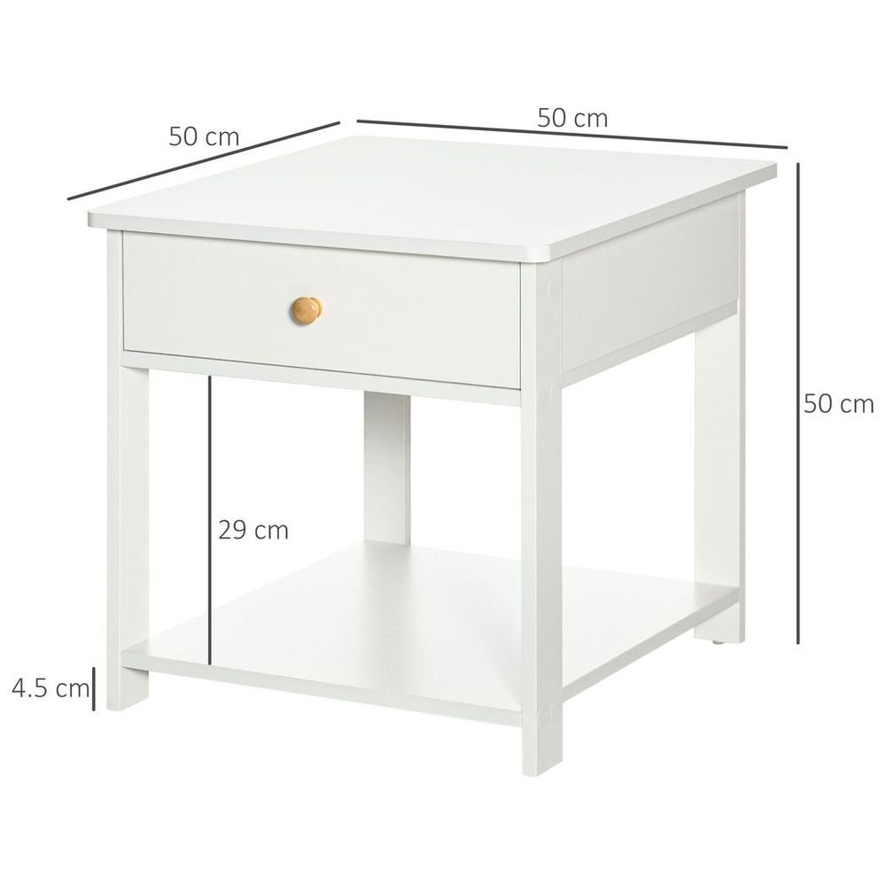 Bedroom Bedside Table, Sofa Side Table with Drawer and Shelf, White - Bedside Table from HOMCOM
