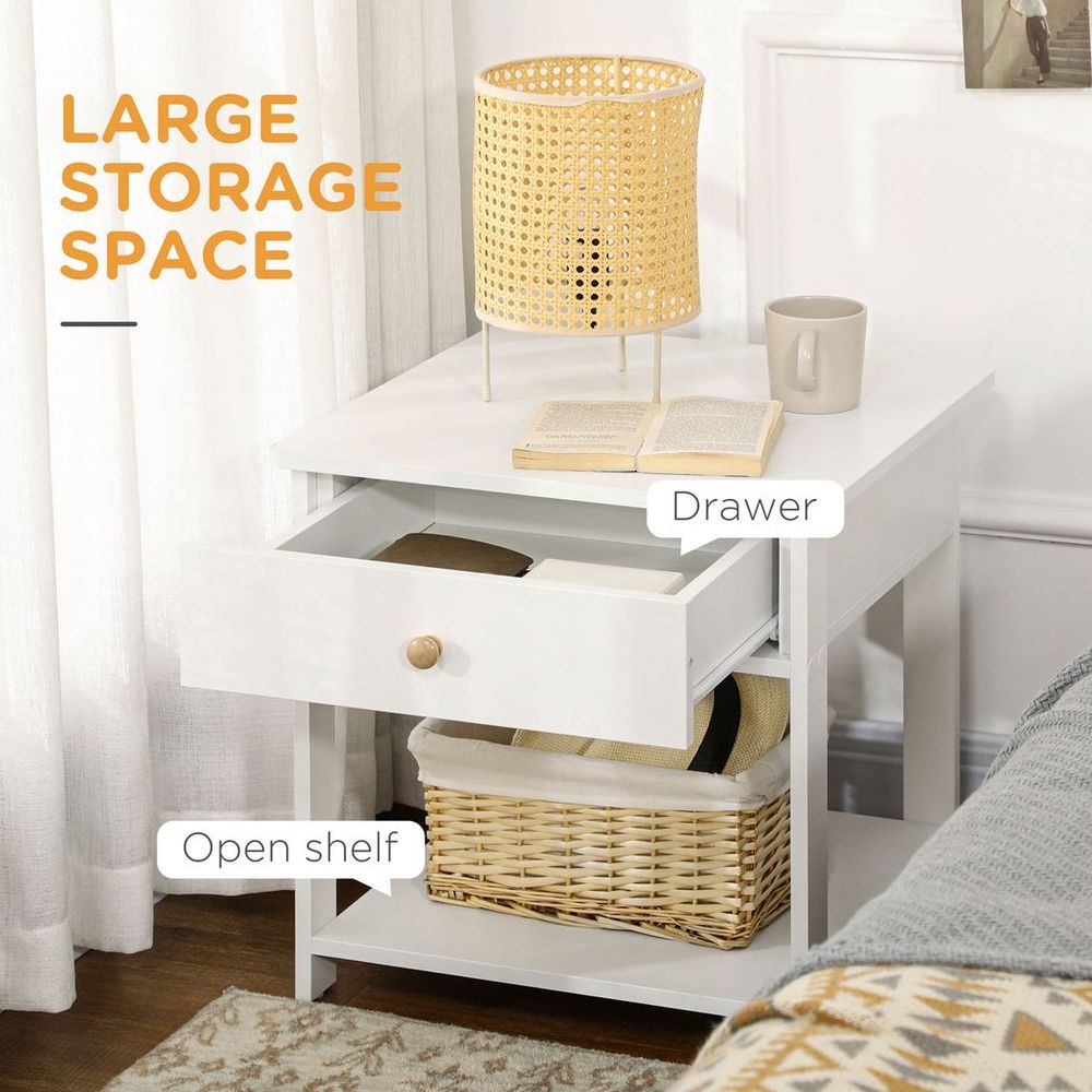 Bedroom Bedside Table, Sofa Side Table with Drawer and Shelf, White - Bedside Table from HOMCOM