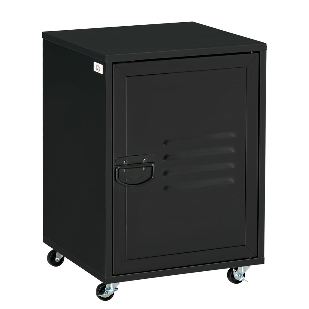 Bedside Table, Rolling End Side Table, Mobile Storage Cabinet Black - Bedside Table from HOMCOM