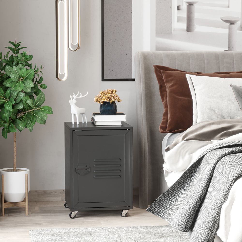 Bedside Table, Rolling End Side Table, Mobile Storage Cabinet Black - Bedside Table from HOMCOM