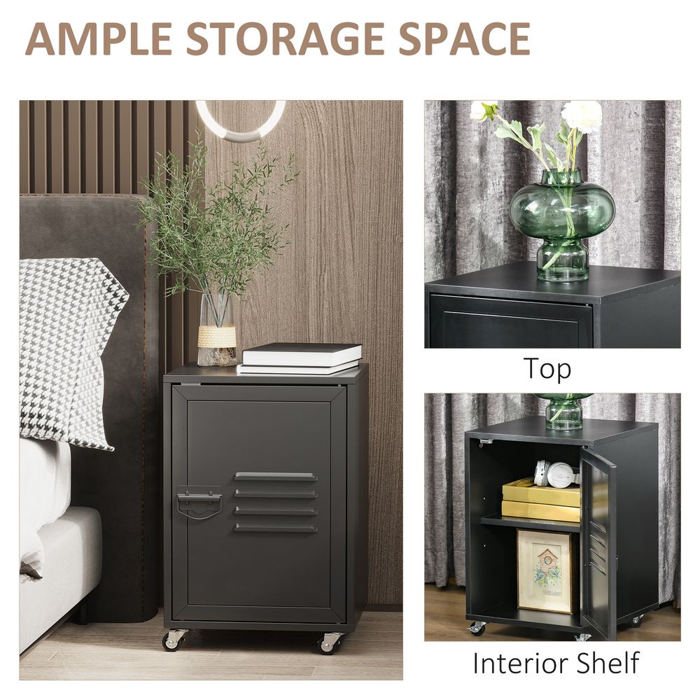 Bedside Table, Rolling End Side Table, Mobile Storage Cabinet Black - Bedside Table from HOMCOM