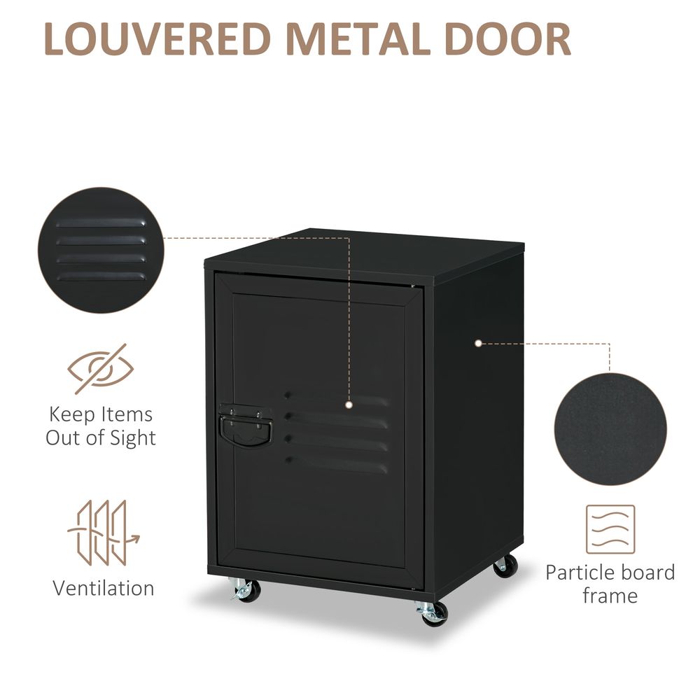 Bedside Table, Rolling End Side Table, Mobile Storage Cabinet Black - Bedside Table from HOMCOM