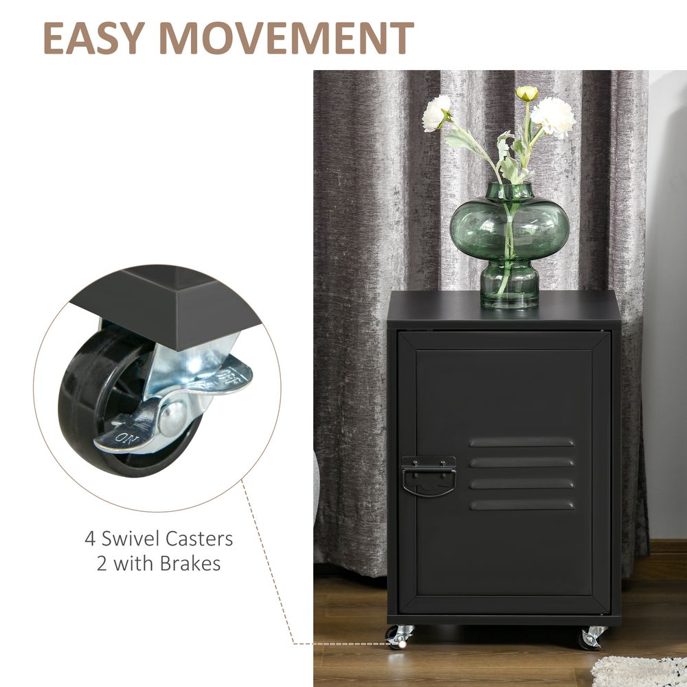 Bedside Table, Rolling End Side Table, Mobile Storage Cabinet Black - Bedside Table from HOMCOM
