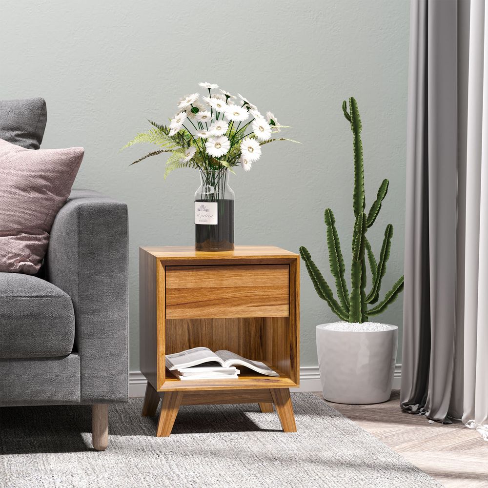 Bedside Table Storage Organizer Side Table  Drawer and Shelf Bedroom - Bedside Table from HOMCOM