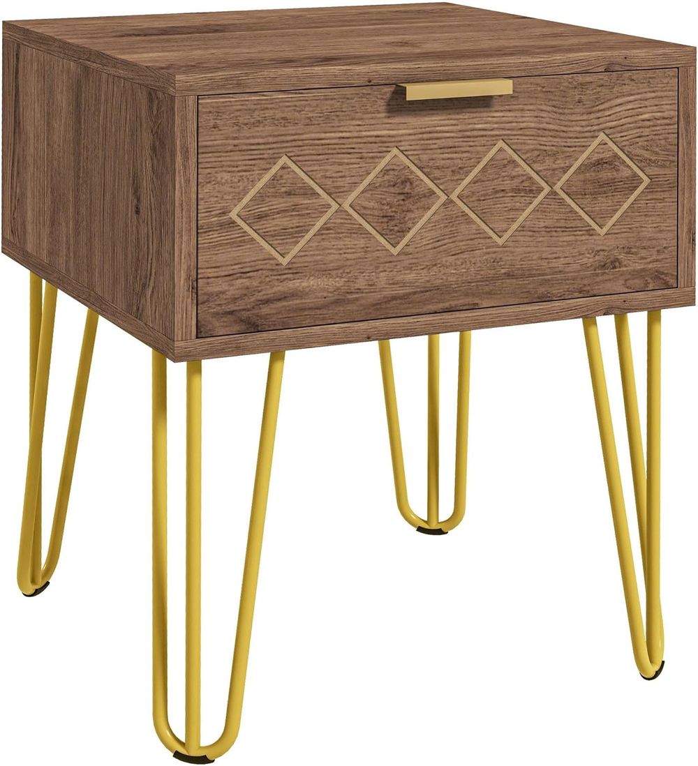 Bedside Table with Drawer, Gold Metal Legs for Living Room Bedroom - Bedside Table from HOMCOM