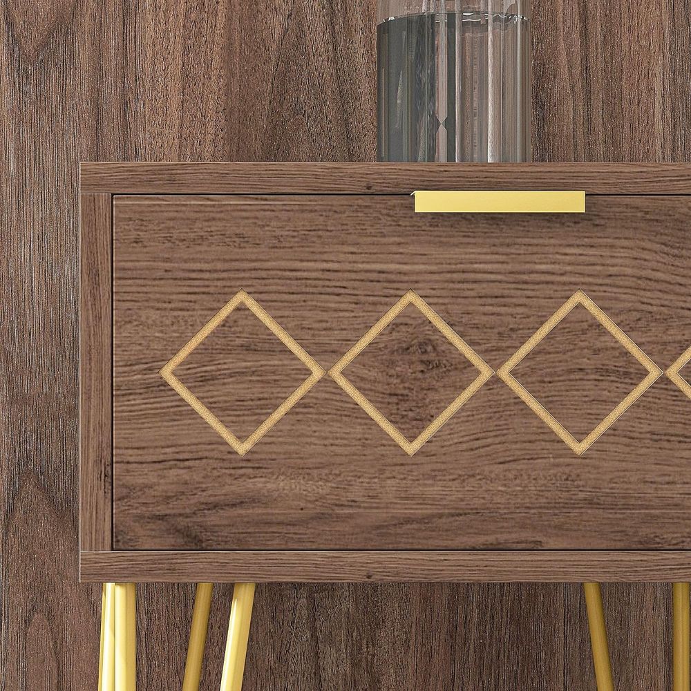 Bedside Table with Drawer, Gold Metal Legs for Living Room Bedroom - Bedside Table from HOMCOM
