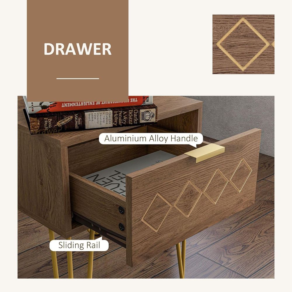 Bedside Table with Drawer, Gold Metal Legs for Living Room Bedroom - Bedside Table from HOMCOM