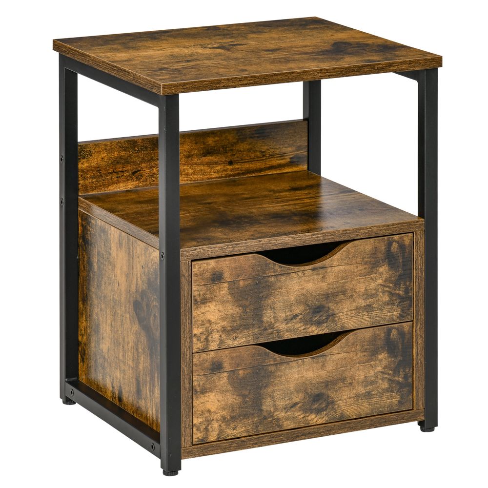 End Table Bedside Desk Slim Storage Cabinet with Shelf Rustic Brown - Bedside Table from HOMCOM