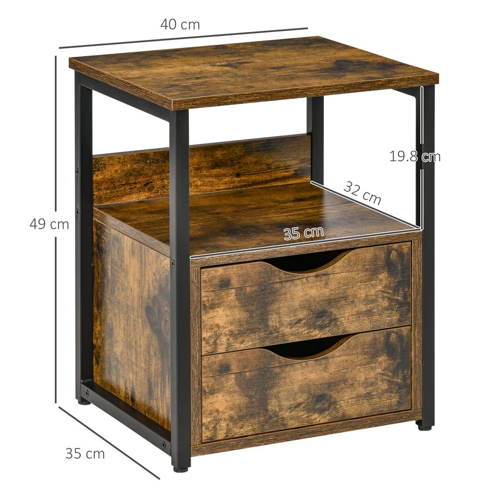 End Table Bedside Desk Slim Storage Cabinet with Shelf Rustic Brown - Bedside Table from HOMCOM