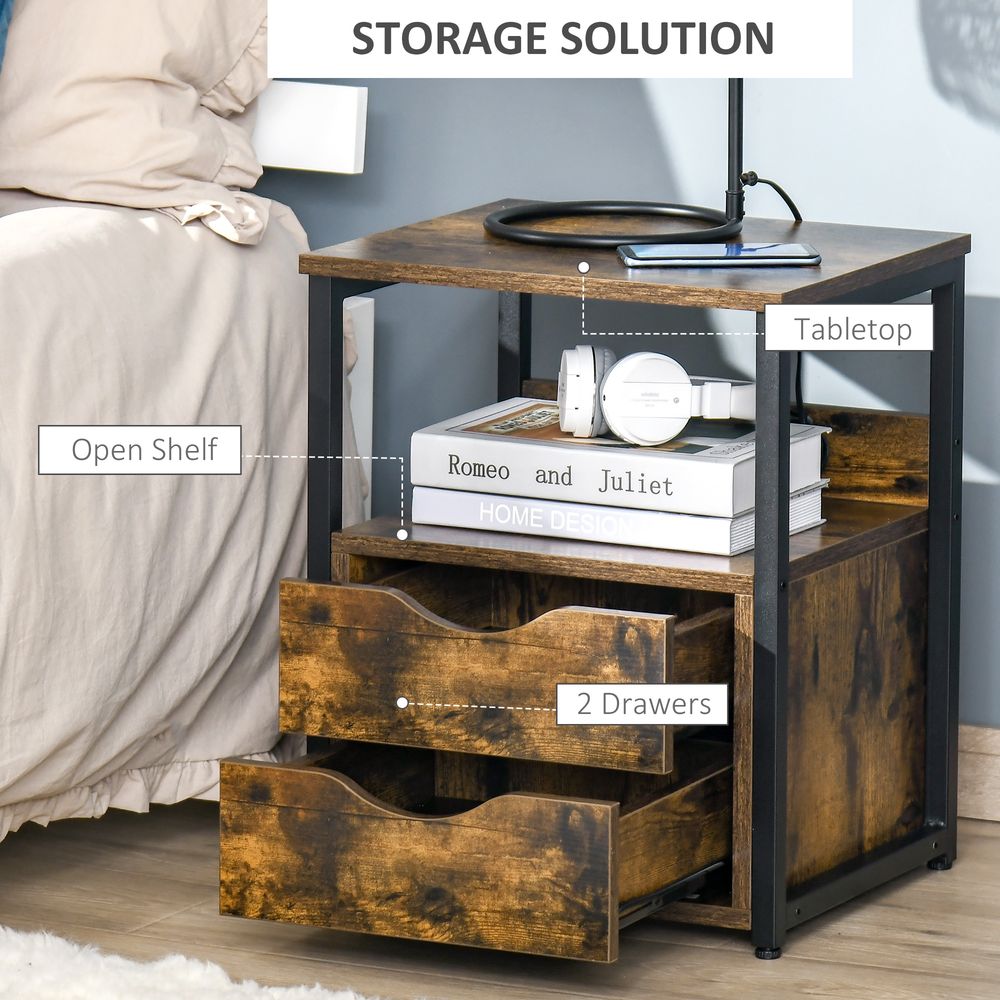 End Table Bedside Desk Slim Storage Cabinet with Shelf Rustic Brown - Bedside Table from HOMCOM