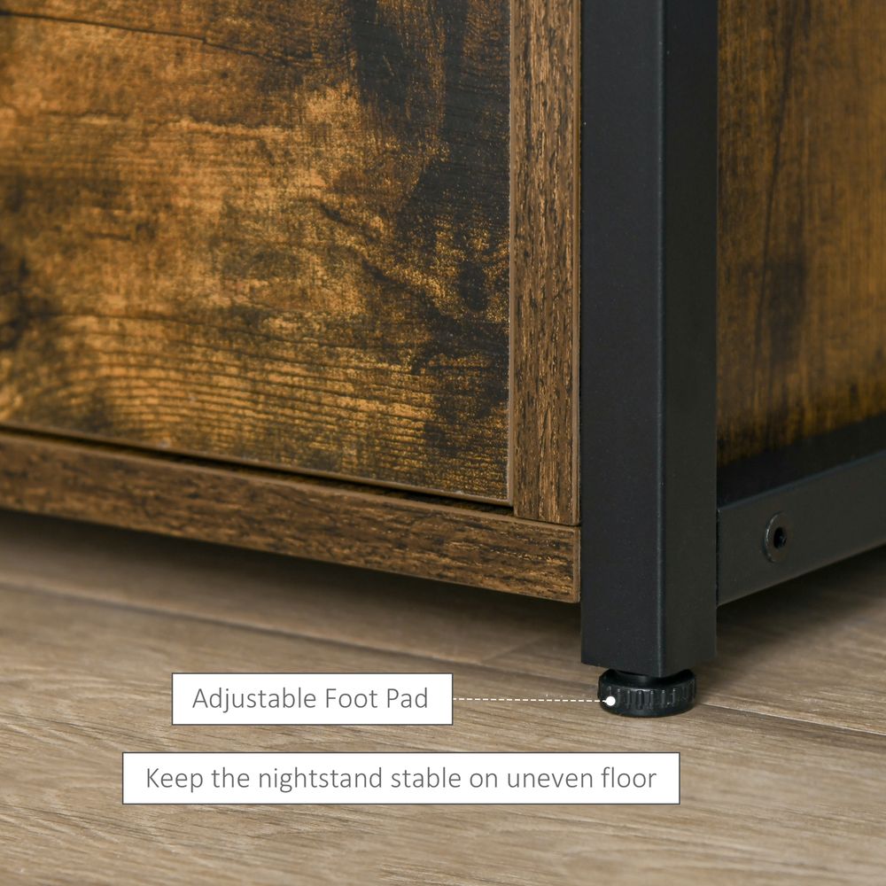 End Table Bedside Desk Slim Storage Cabinet with Shelf Rustic Brown - Bedside Table from HOMCOM