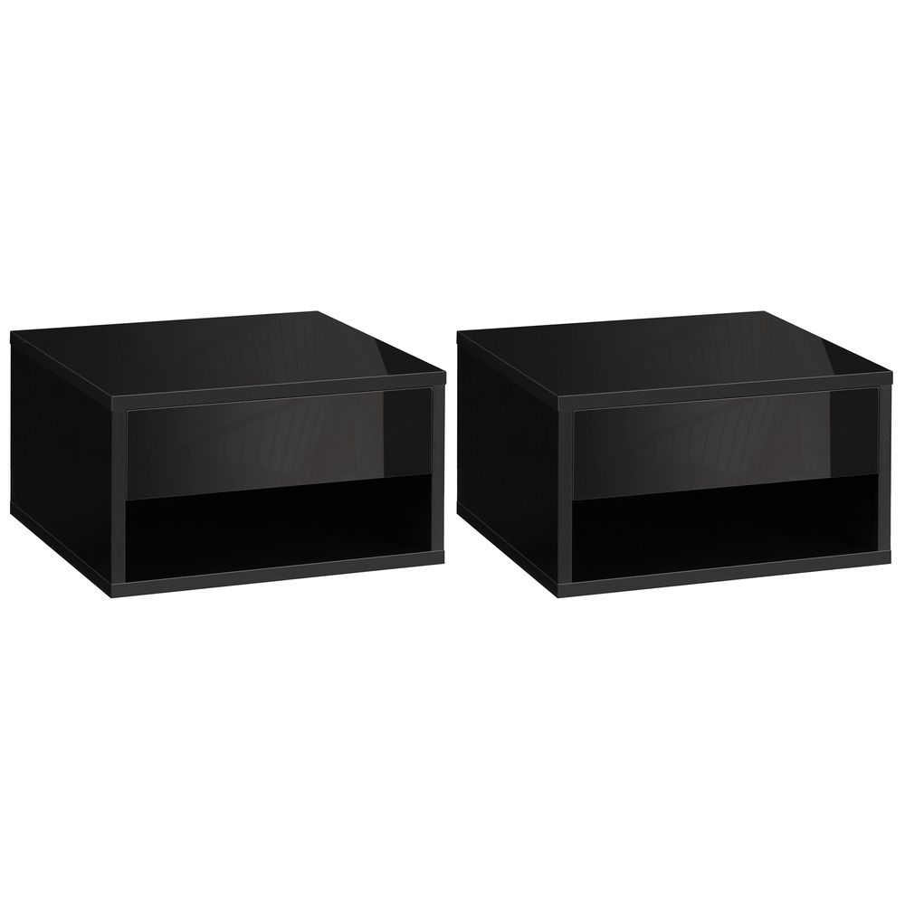 Floating Bedside Table Set of 2 Wall Mounted Nightstand W/ Drawer Black - Bedside Table from HOMCOM
