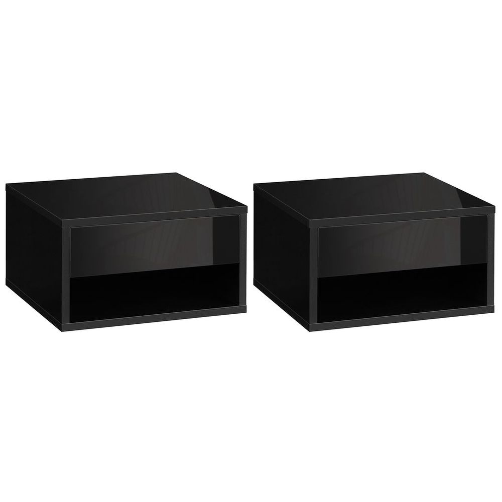 Floating Bedside Table Set of 2 Wall Mounted Nightstand W/ Drawer Black - Bedside Table from HOMCOM