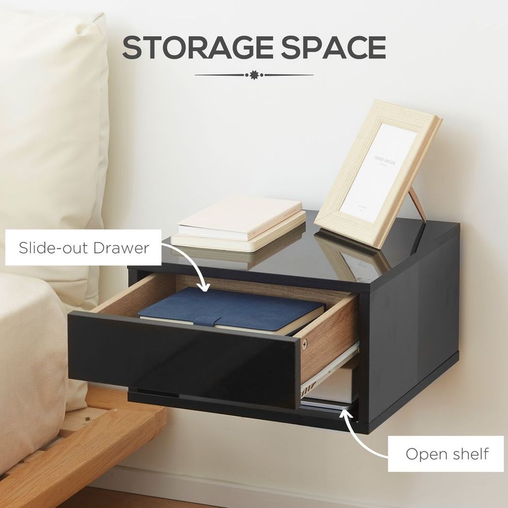 Floating Bedside Table Set of 2 Wall Mounted Nightstand W/ Drawer Black - Bedside Table from HOMCOM