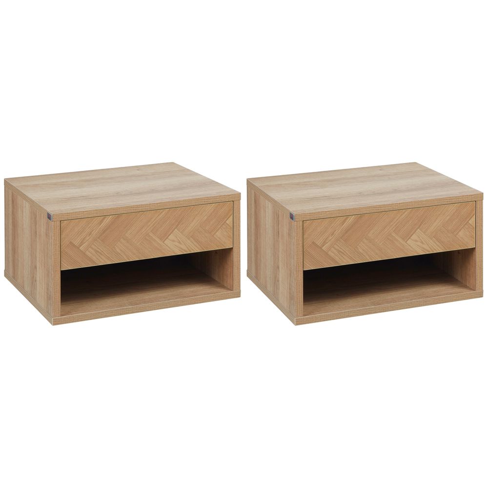 Floating Bedside Table Set of 2 Wall Mounted Nightstand W/ Drawer Natural - Bedside Table from HOMCOM
