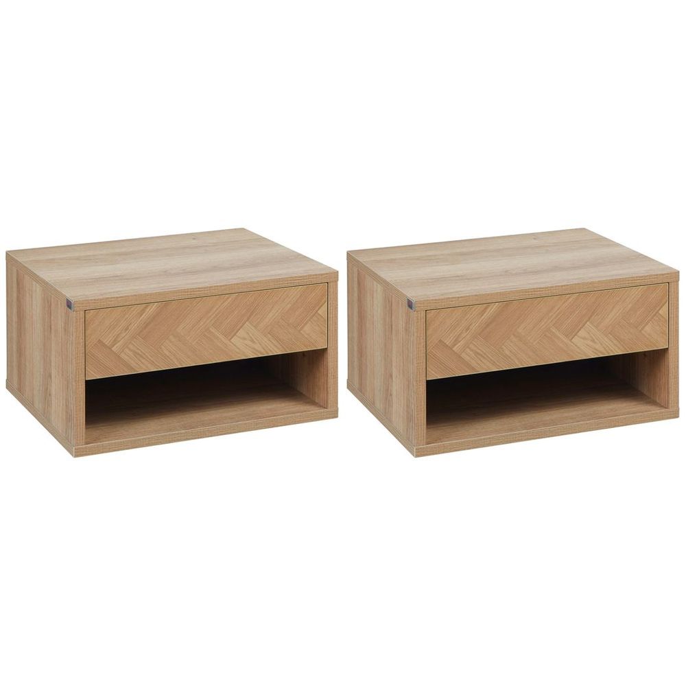 Floating Bedside Table Set of 2 Wall Mounted Nightstand W/ Drawer Natural - Bedside Table from HOMCOM