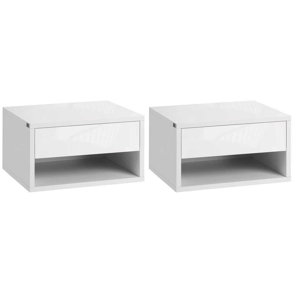 Floating Bedside Table Set of 2 Wall Mounted Nightstand W/ Drawer White - Bedside Table from HOMCOM