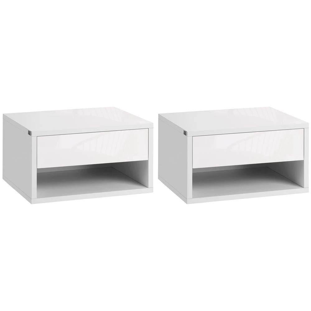 HOMCOM Floating Bedside Table Set of 2 Wall Mounted Nightstand W/ Drawer White - Nightstands Bedside Table