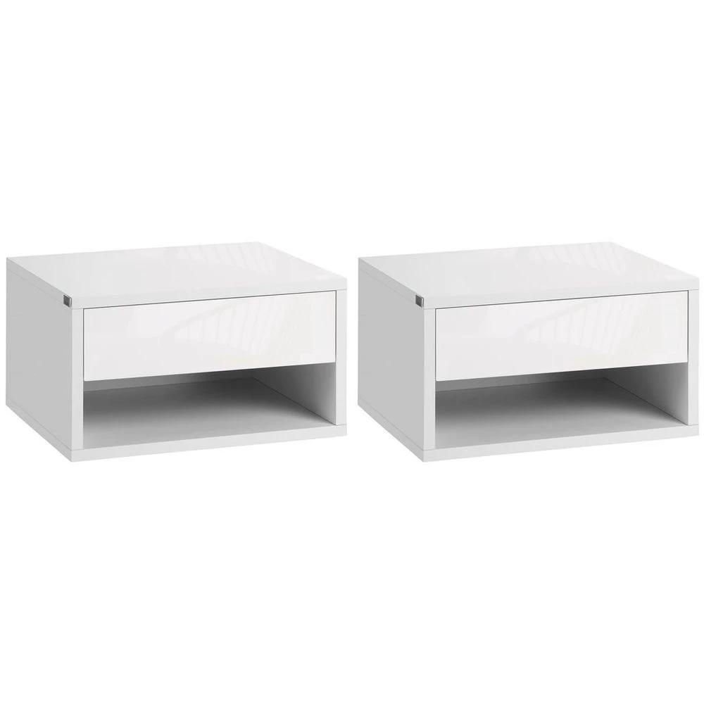 HOMCOM Floating Bedside Table Set of 2 Wall Mounted Nightstand W/ Drawer White - Nightstands Bedside Table