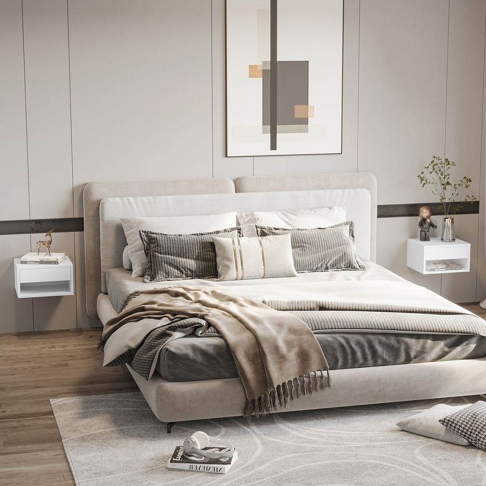 Floating Bedside Table Set of 2 Wall Mounted Nightstand W/ Drawer White - Bedside Table from HOMCOM