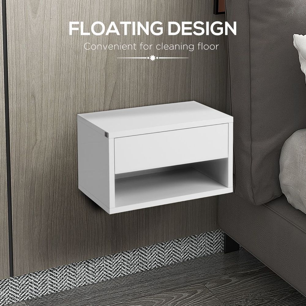 Floating Bedside Table Set of 2 Wall Mounted Nightstand W/ Drawer White - Bedside Table from HOMCOM