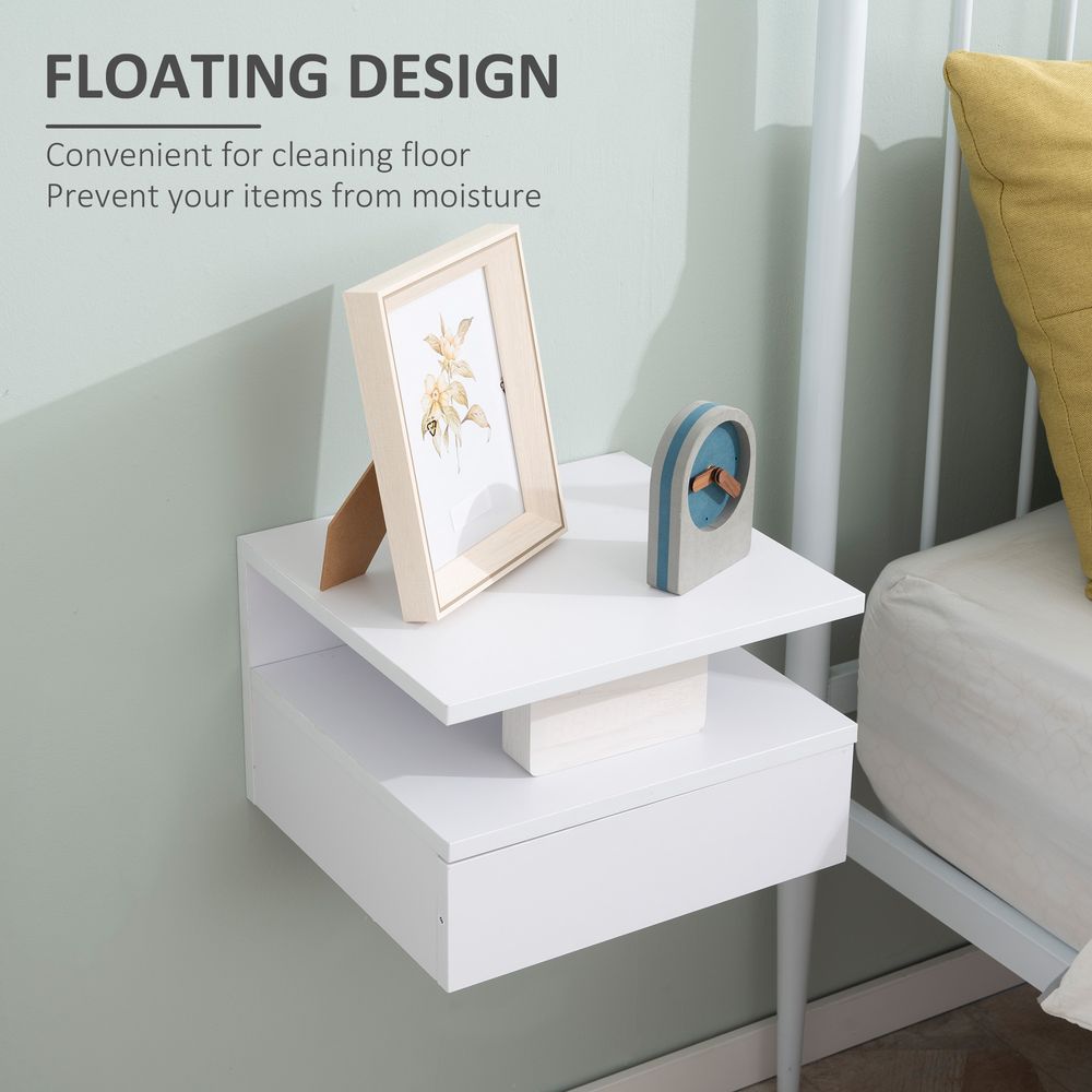 Floating Nightstand Set of 2, Wall Mounted Bedside Cabinet with Drawer - Bedside Table from HOMCOM