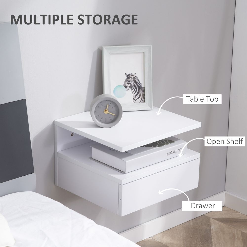 Floating Nightstand Set of 2, Wall Mounted Bedside Cabinet with Drawer - Bedside Table from HOMCOM