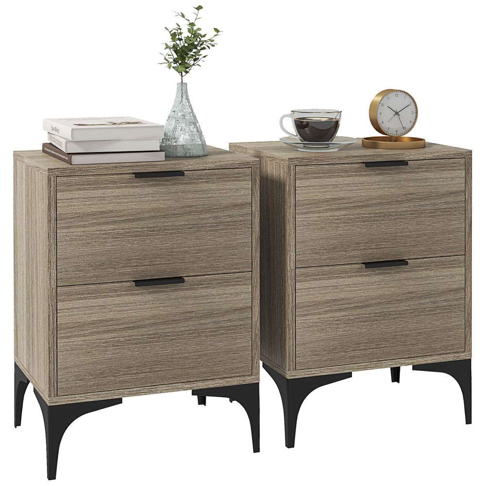 HOMCOM Bedside Tables Set of 2 with 2 Drawers for Bedroom, Living Room - Bedside Table from HOMCOM