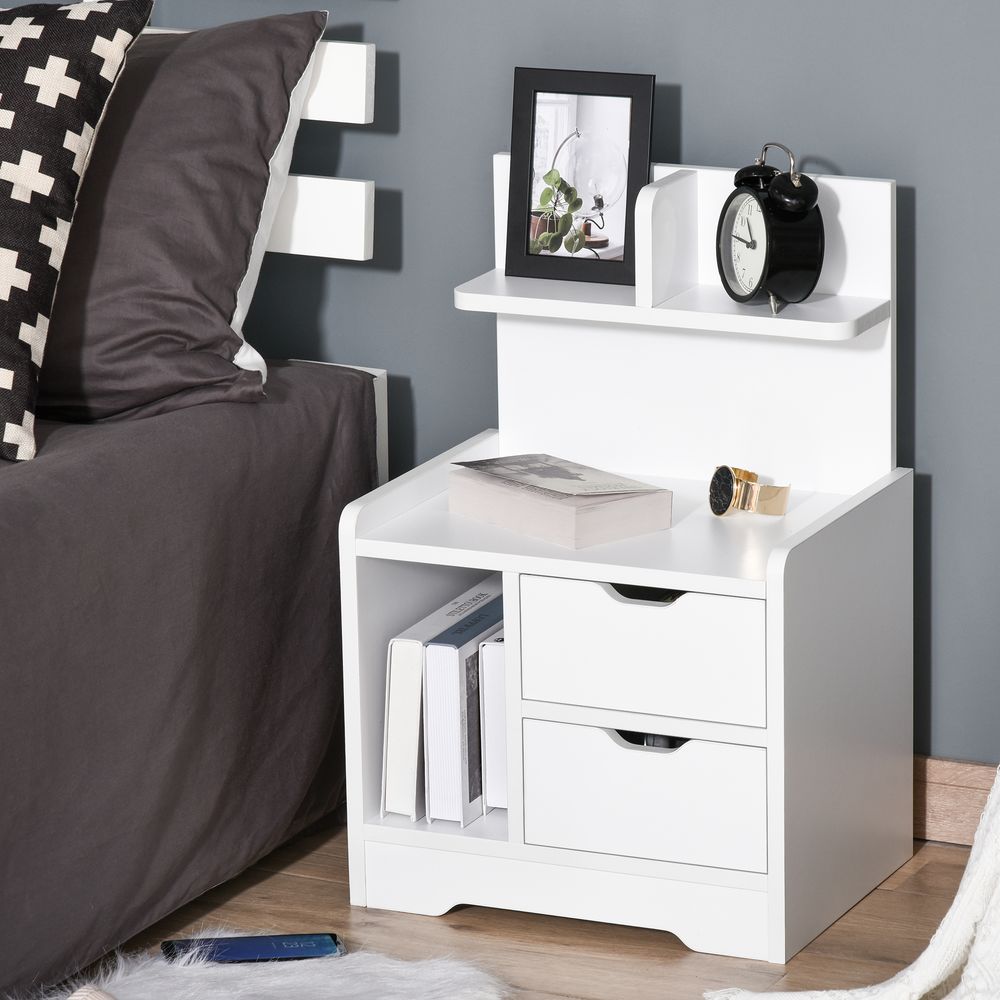 Modern Bedside Table w/2 Drawer and Storage Shelves Chest for Bedroom - Bedside Table from HOMCOM
