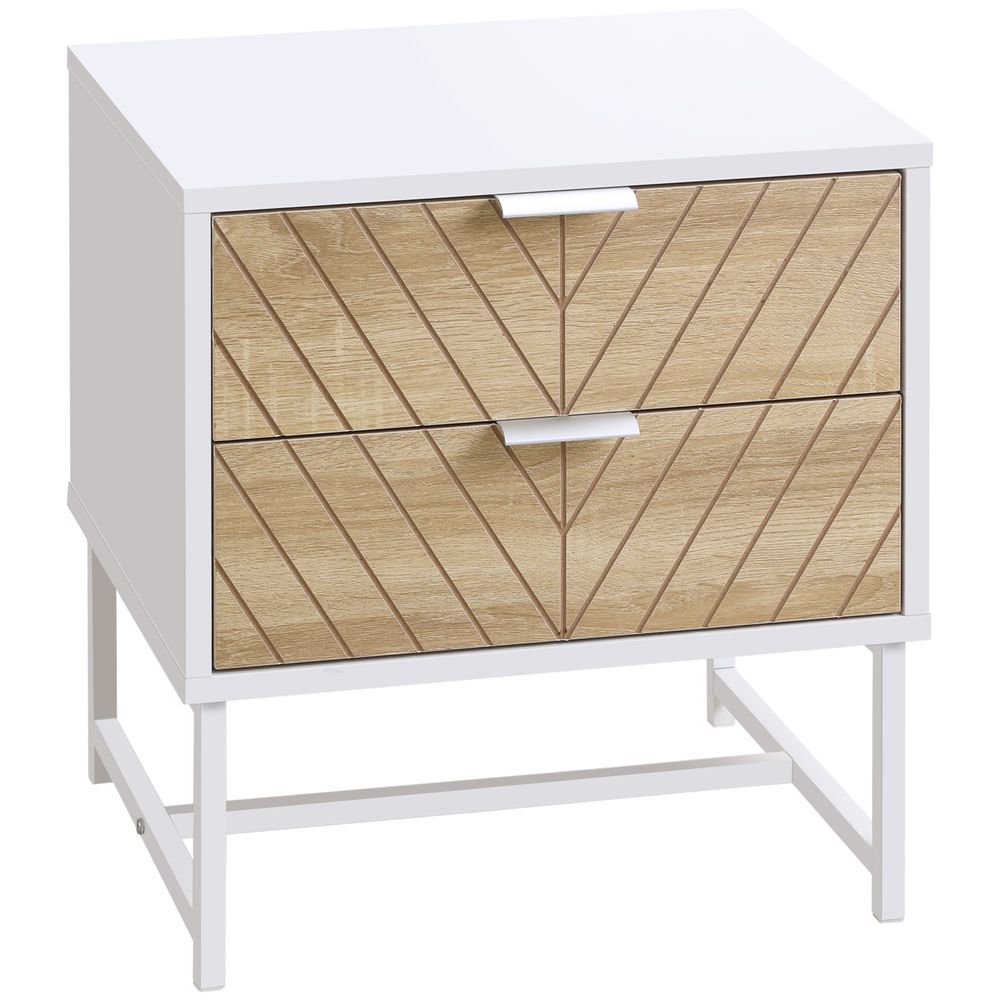 Modern Bedside Table with 2 Drawers, Sofa Side Table for Bedroom, White and Oak - Bedside Table from HOMCOM