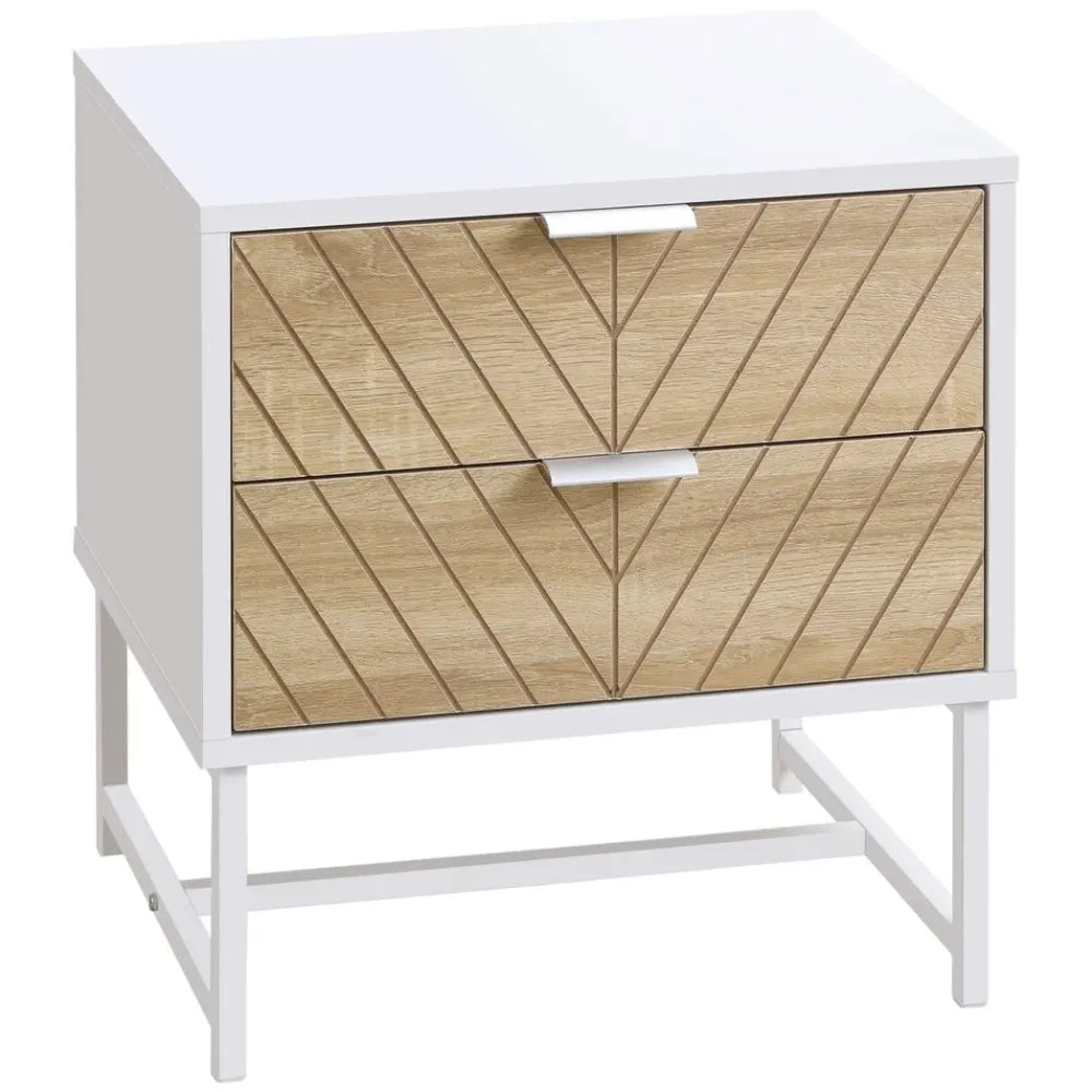 Modern Bedside Table with 2 Drawers, Sofa Side Table for Bedroom, White and Oak - Bedside Table from HOMCOM