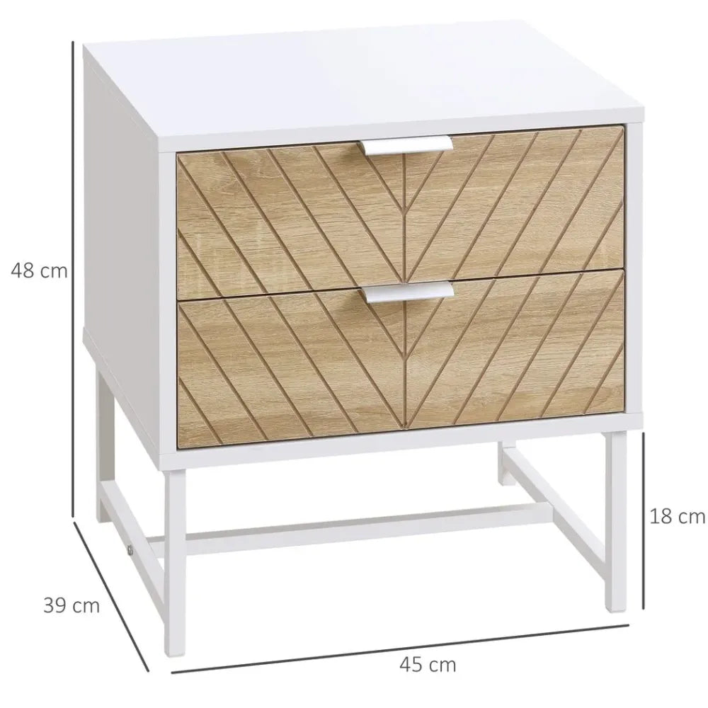 Modern Bedside Table with 2 Drawers, Sofa Side Table for Bedroom, White and Oak - Bedside Table from HOMCOM