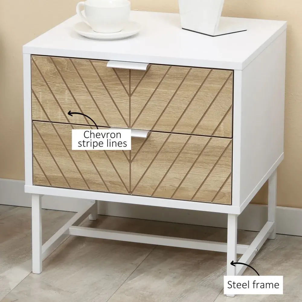 Modern Bedside Table with 2 Drawers, Sofa Side Table for Bedroom, White and Oak - Bedside Table from HOMCOM