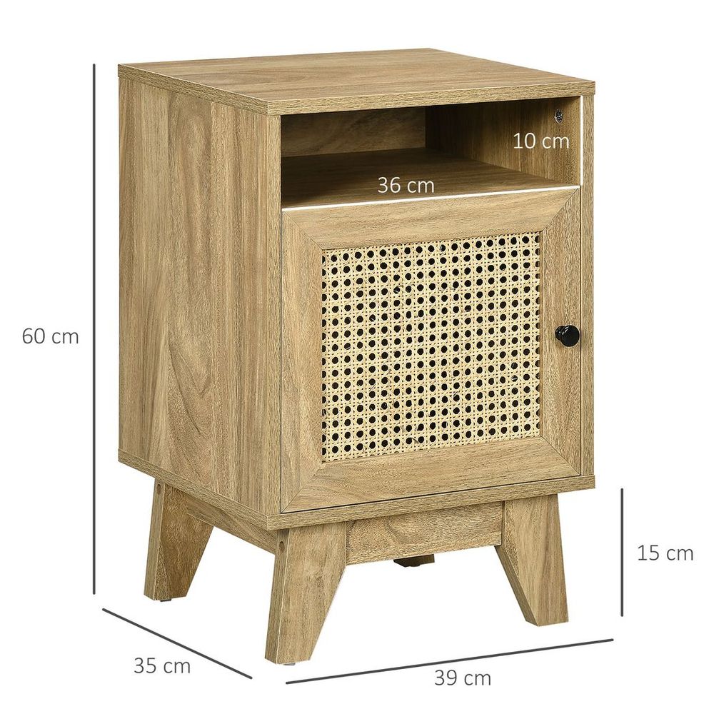 Nightstand, Bedside Table with Drawer and Shelf, End Table with Rattan Element - Bedside Table from HOMCOM