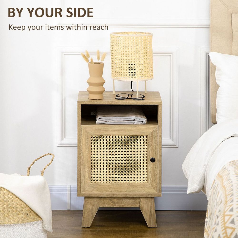 Nightstand, Bedside Table with Drawer and Shelf, End Table with Rattan Element - Bedside Table from HOMCOM