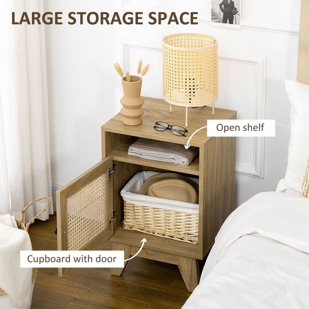 Nightstand, Bedside Table with Drawer and Shelf, End Table with Rattan Element - Bedside Table from HOMCOM