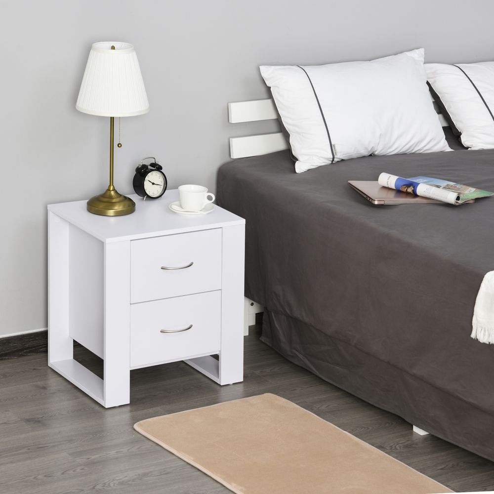 Particle Board 2-Drawer Bedside Table White - Bedside Table from HOMCOM