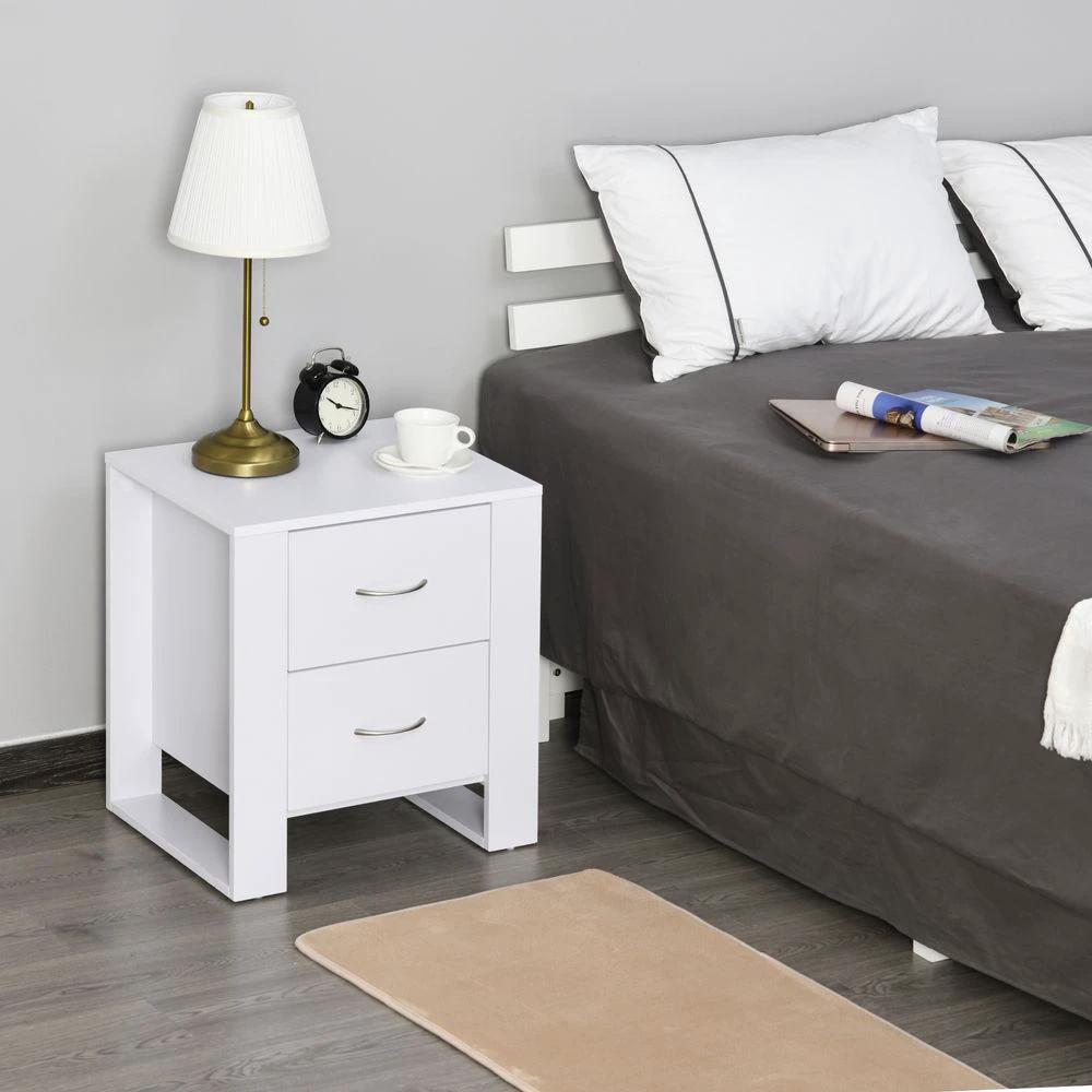 Particle Board 2-Drawer Bedside Table White by HOMCOM