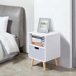 HOMCOM Scandinavian Nordic Style Bedside Table End Nightstand Lamp Desk With Drawer - Nightstands Bedside Table
