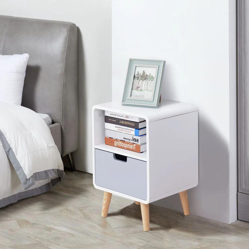 HOMCOM Scandinavian Nordic Style Bedside Table End Nightstand Lamp Desk With Drawer - Nightstands Bedside Table