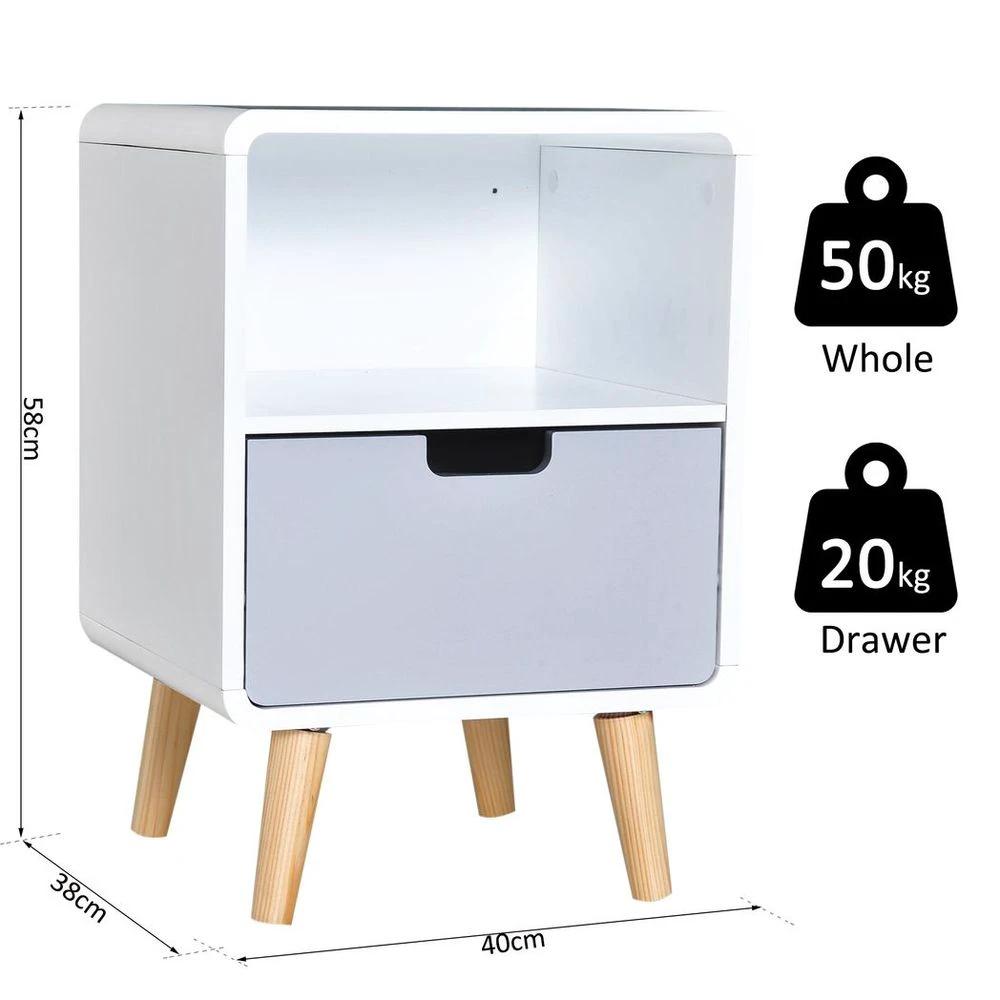 HOMCOM Scandinavian Nordic Style Bedside Table End Nightstand Lamp Desk With Drawer - Nightstands Bedside Table