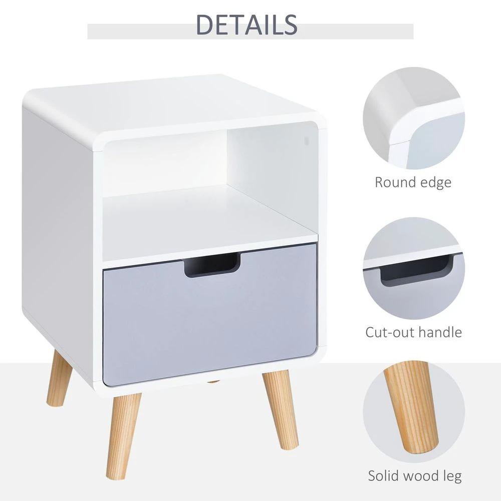 HOMCOM Scandinavian Nordic Style Bedside Table End Nightstand Lamp Desk With Drawer - Nightstands Bedside Table