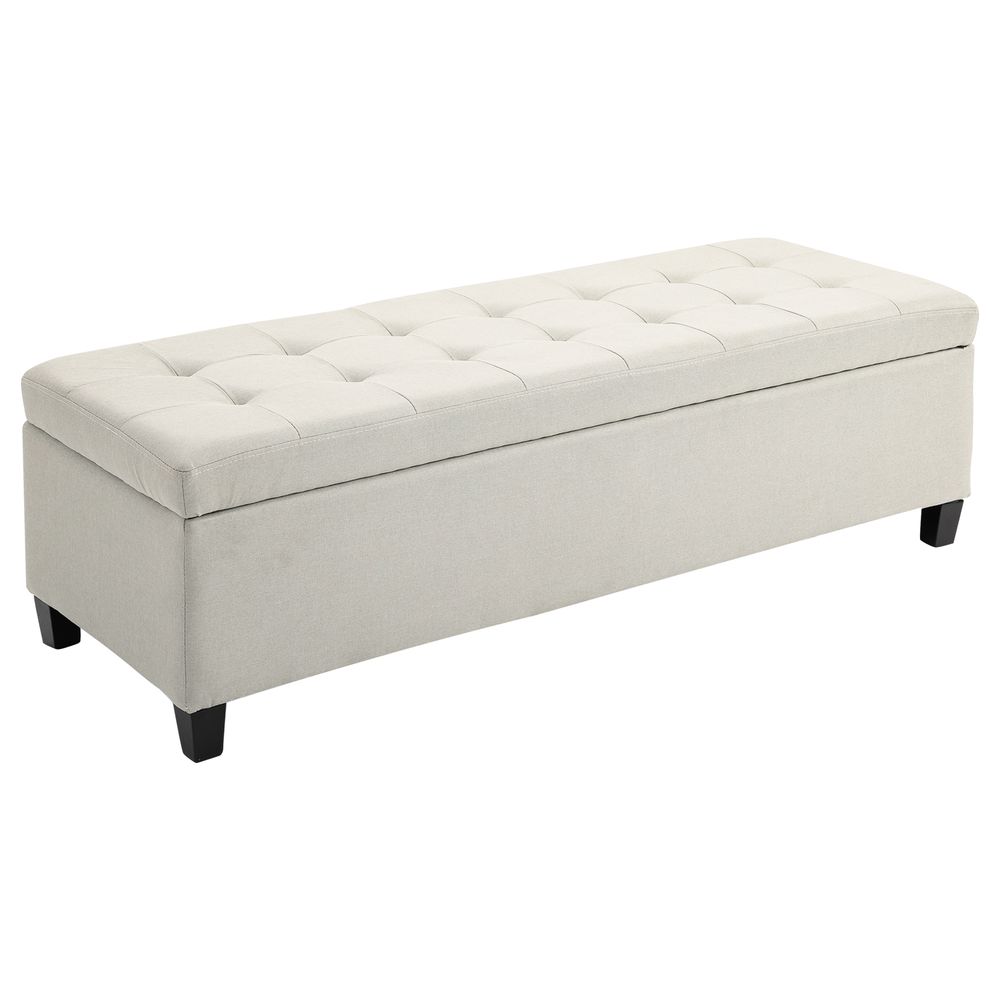Linen Storage Ottoman Bench Padded w/ Tufting Hinged Lid Wood Frame Feet - Bench from HOMCOM