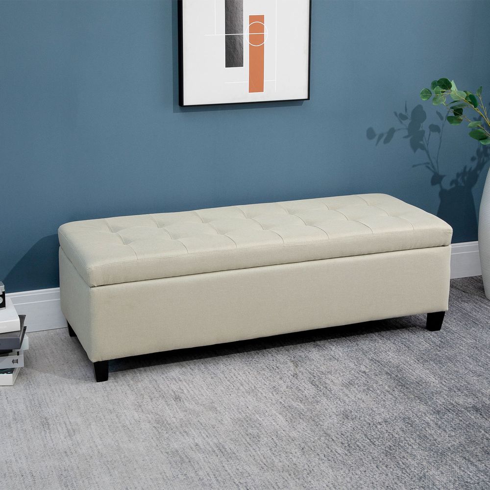 Linen Storage Ottoman Bench Padded w/ Tufting Hinged Lid Wood Frame Feet - Bench from HOMCOM