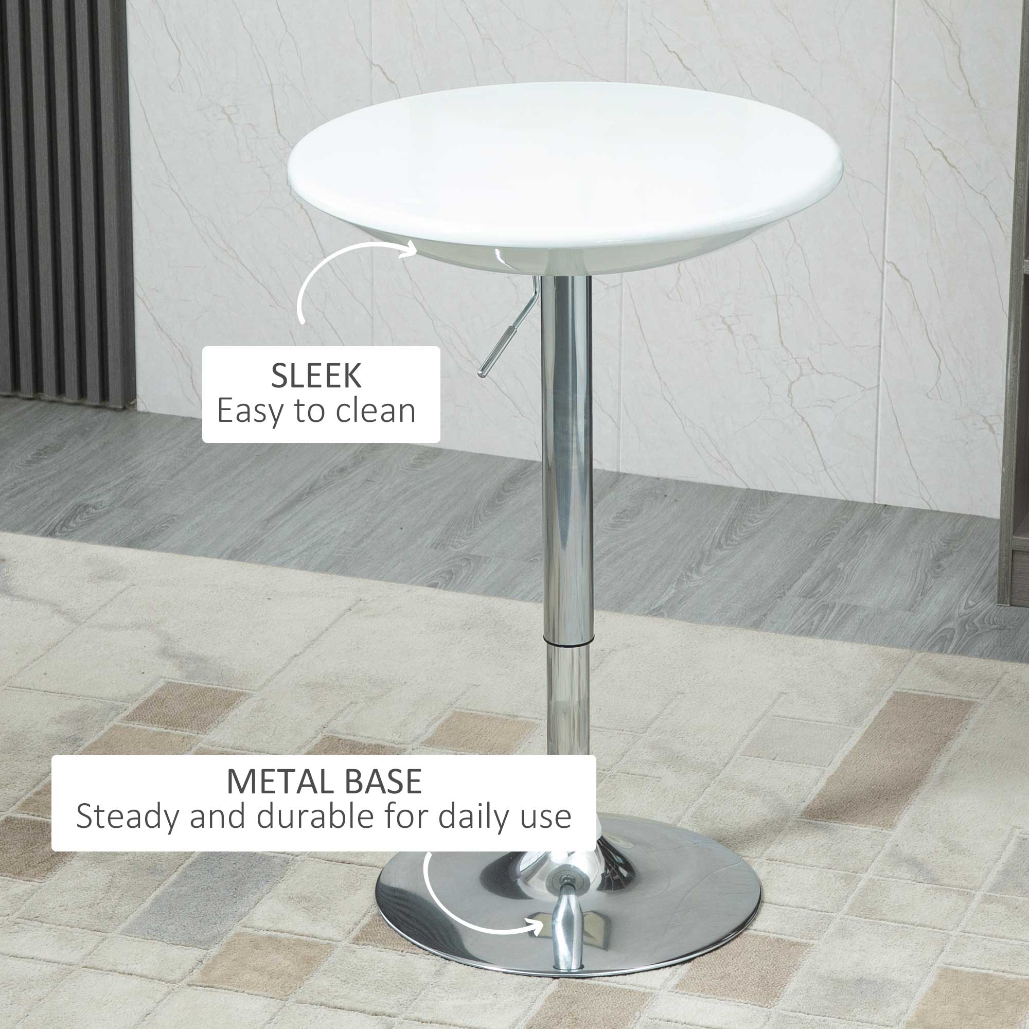Painted Top Bistro Pub Table Adjustable Swivel Counter Home White - Bistro Sets from HOMCOM