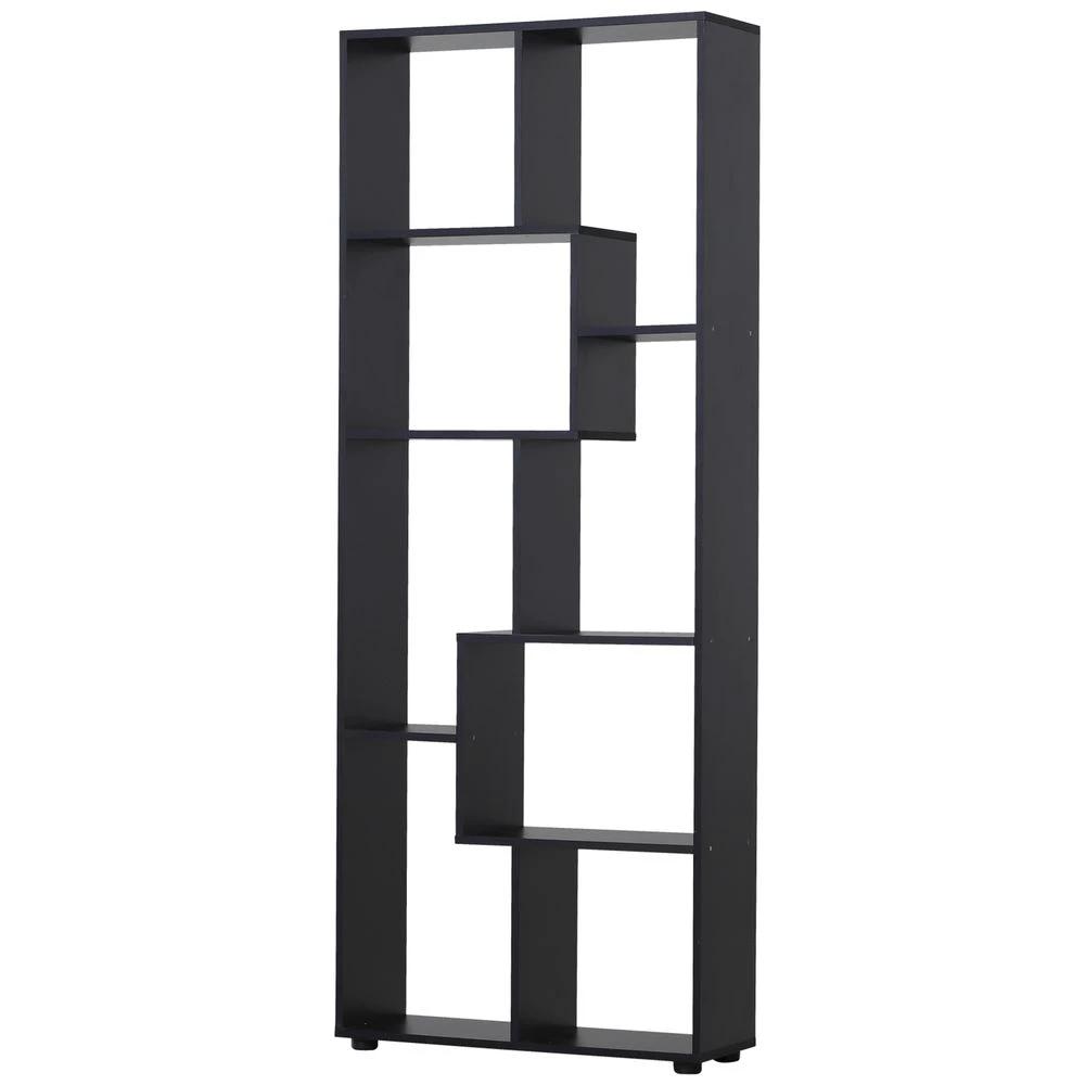 178cm 8-Shelf Bookcase w/ Melamine Surface Foot Pads Black Multipurpose 8-Grid Homcom by HOMCOM