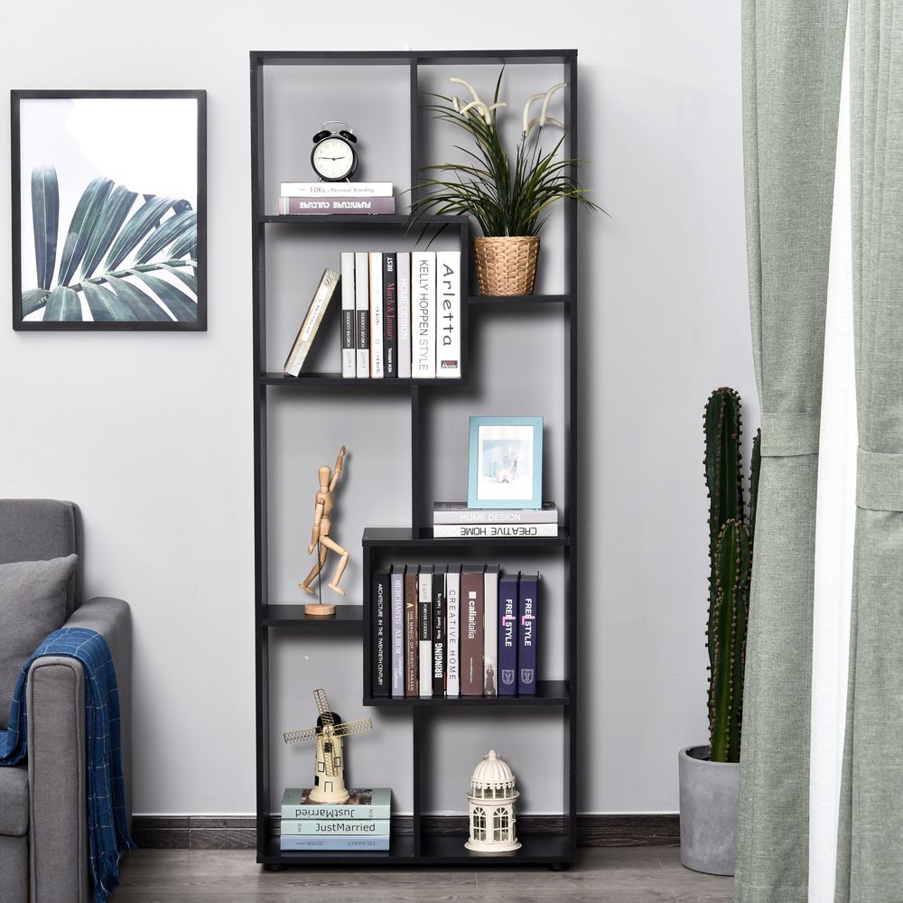 178cm 8-Shelf Bookcase w/ Melamine Surface Foot Pads Black Multipurpose 8-Grid Homcom - Bookcase from HOMCOM